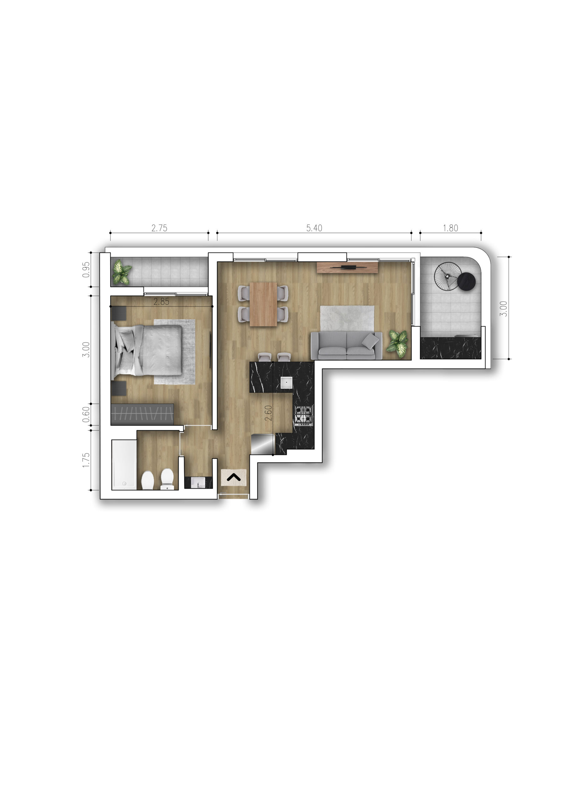 1 Dormitorio - Tipo 4D